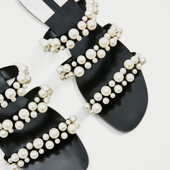 NWT Zara Flat Sandals with pearl embellished straps - Picture 6 of 17